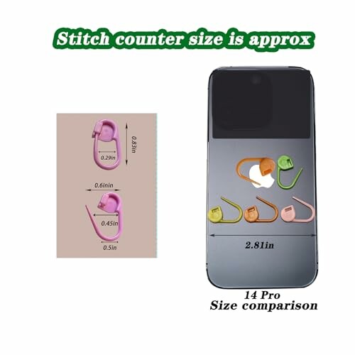 Stitch counter size compared to a smartphone.