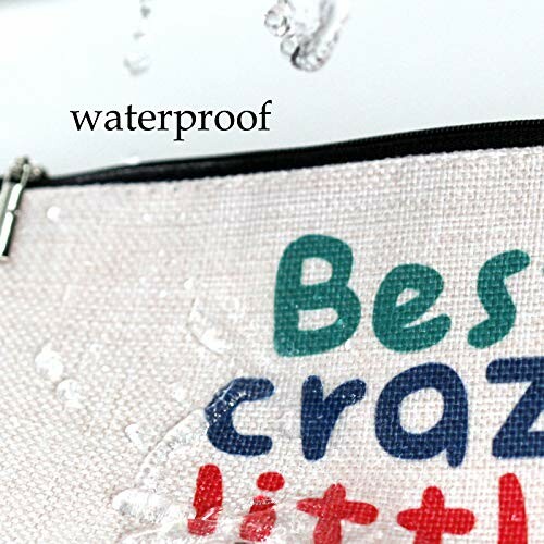 Waterproof bag with colorful text design.